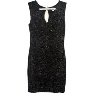 Grayson Black Glitter Shimmer Sleeveless Sheath Dress Keyhole Back L Runs Small